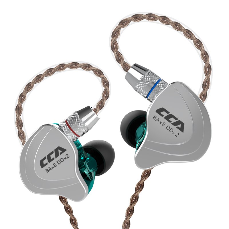 CCA C10 4BA+1DD Hybrid In Ear Earphone Hifi Dj Monito Running Sports Earphone Cable 10 Drive Unit Headset Noise Cancelling: Cyan No Mic
