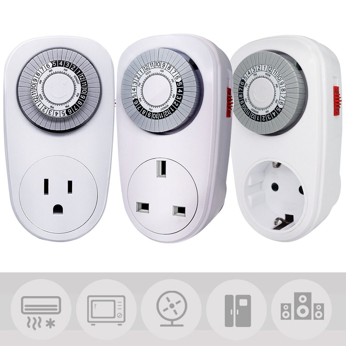 24 Hours Programmable Mechanical Mini Timer Switch Smart Countdown Switch Socket 125V 15A White