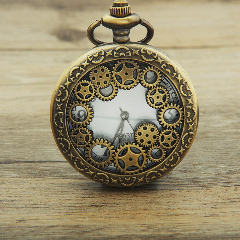 Retro Pockets Horloge Hollow Gear Antieke Hanger Arabische Cijfers Quartz Analoog pockets horloge Vintage Bronze Steampunk