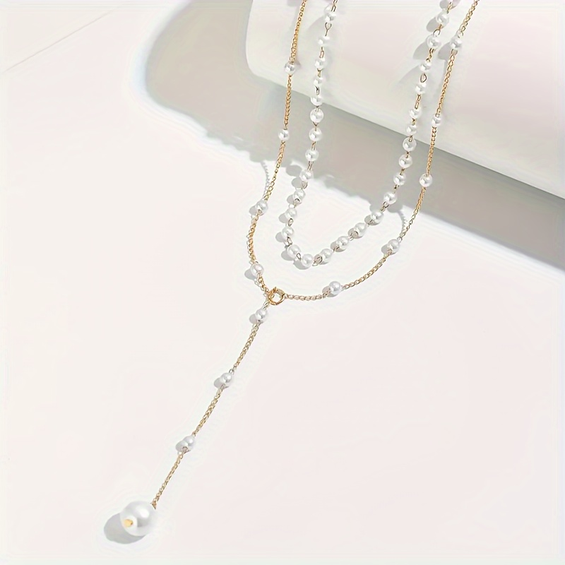 Koreaanse Imitatie Parel Dubbel Gelaagde Choker Mode Grote Bal Kraal Hanger Kwastje Ketting Vrouwen Sexy Front Borst Lichaam Sieraden