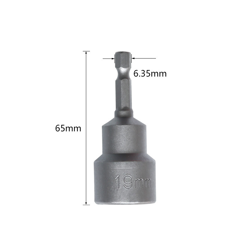 6mm-19mm støtskrutrekker magnetisk mutter skrutrekker 1/4 sekskantnøkler sett borebitsadapter for kraftbor slagdrivere socketsett: 19mm