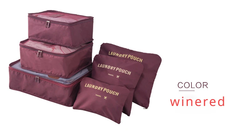 Set van 6 reisopbergtassen, draagbare opvouwbare bagage-organizer voor schoenen, kleding, opbergtas voor koffers en garderobe: Diepblauw