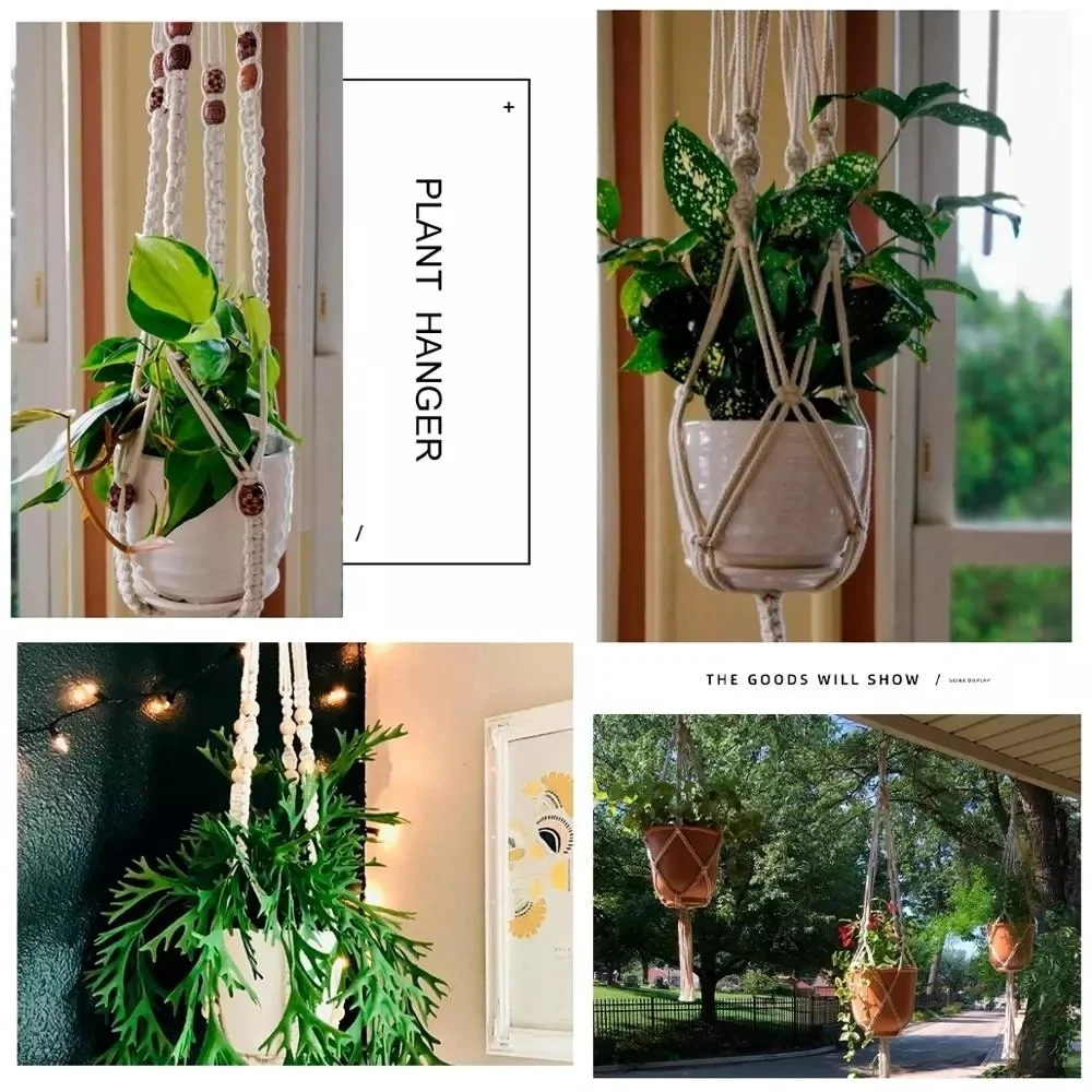 Panier suspendu pour plantes vertes de jardinage, corde en coton, Pot de fleur, macramé fait à la main, support mural de poche, style Boho, décoration de maison pour cour