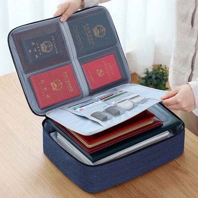 Large Capacity Document Organizer Bag With Lock Portable Card Bag Travel Storage Box For Important File Multi-Function Case: Navy-C
