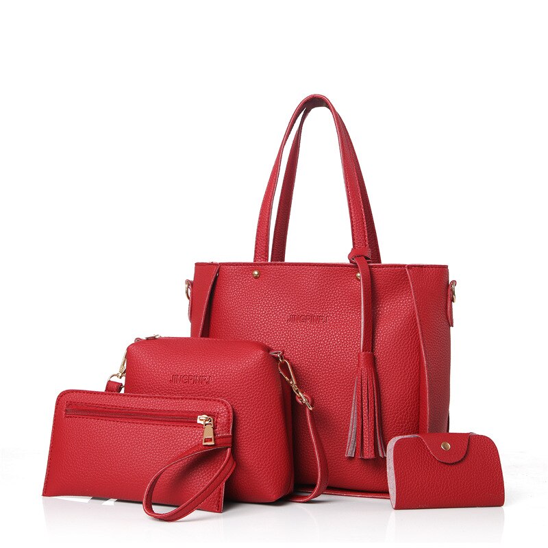 4 pièces/ensemble femme sac femme sac à main sac quatre pièces épaule fourre-tout téléphone pochette en cuir PU sac à main