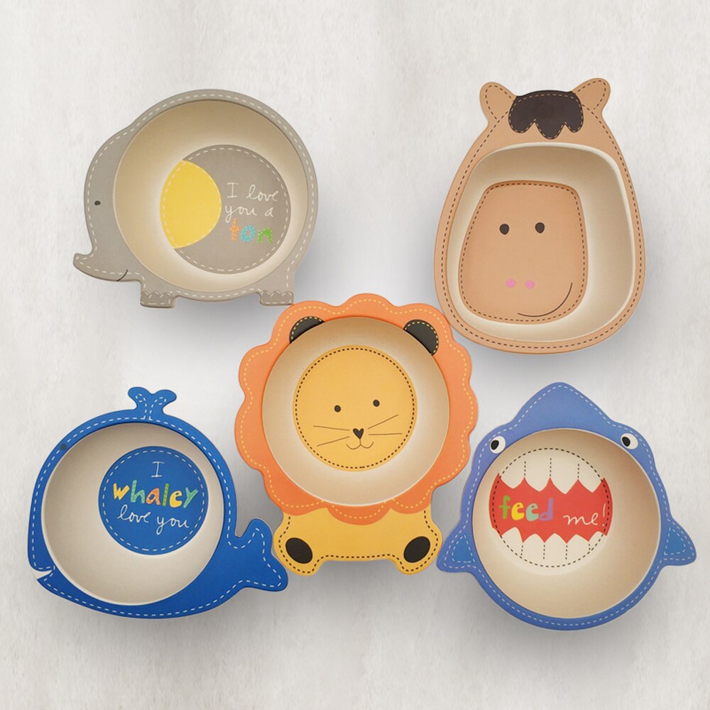 Bebê crianças fibra de bambu natural tigelas bonito dos desenhos animados pratos animais de alimentação do bebê utensílios de mesa infantil da criança placas portáteis