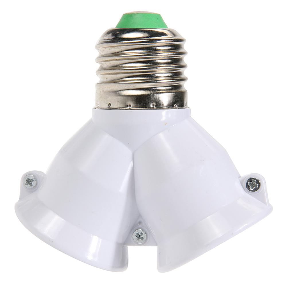 2 In 1 Double E27 Socket Base Extender Splitter Plug Halogen Light Lamp Bulb Holder Copper Contact Adapter Converter: White