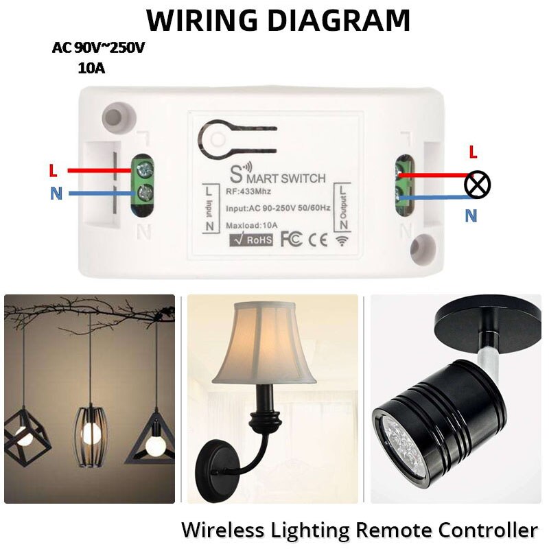 Wofea 433Mhz Universele Draadloze Afstandsbediening Slimme Lichtschakelaar Led Drukknop AC90 ~ 250V 10A 1CH relais Controller Voor