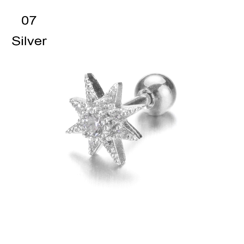 1PC Ear Stud Silver Color CZ Stud Piercing Moon Star Cartilage Earring Tragus Stud Helix Cartilage Piercing Jewelry