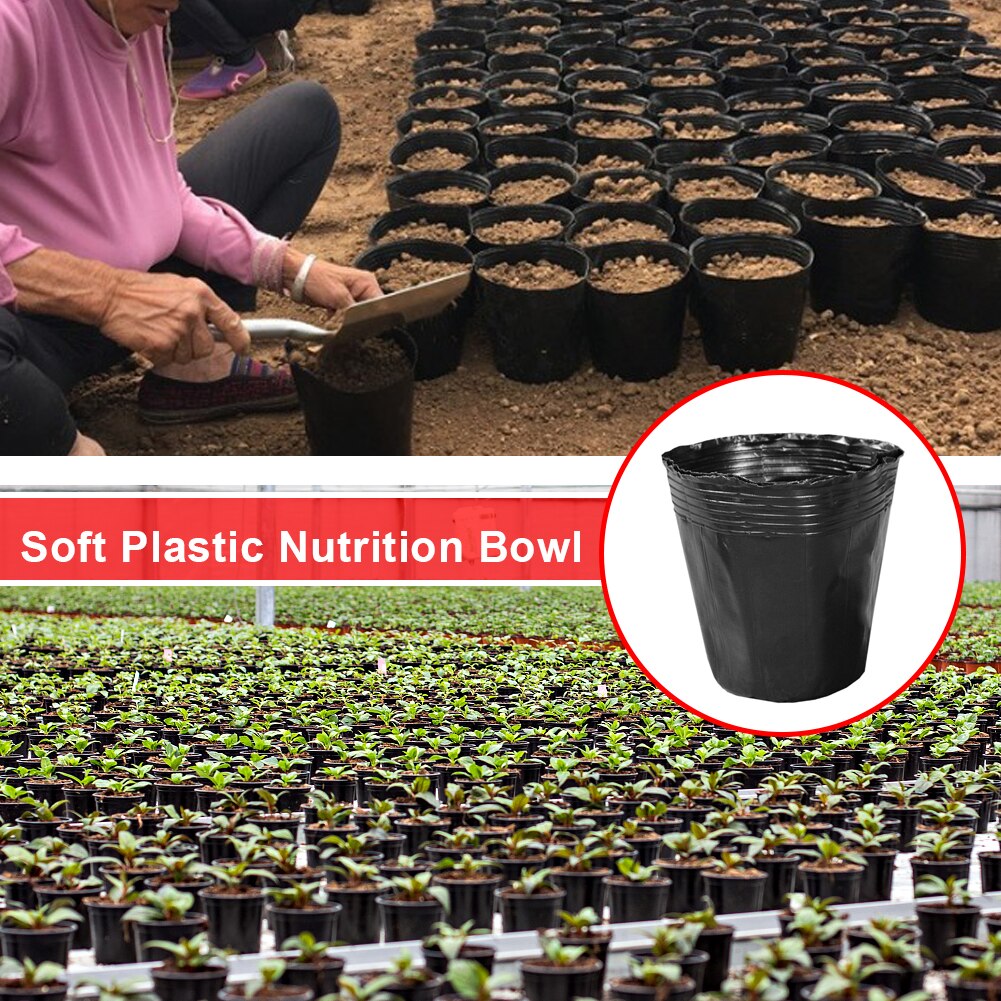 Redondo nutricional preto plástico berçário potes mudas plantas potes jardim para casa transplante vasos de plantas 100 pces