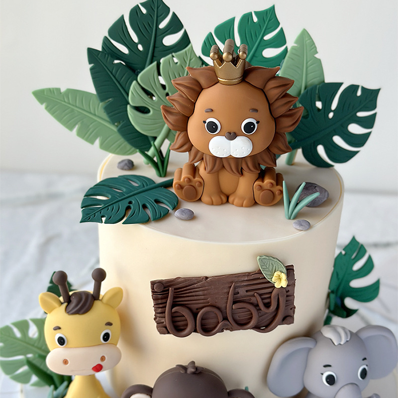 bos wild dier taart topper leeuw giraffe olifant aap safari jungle 1e verjaardagsfeestje taart decoraties voor kinderen jongens