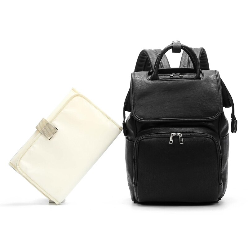 1 Set Grote Capaciteit Luiertassen Pu Lederen Mummie Moederschap Nappy Rugzak Multi Function Organizer: Black