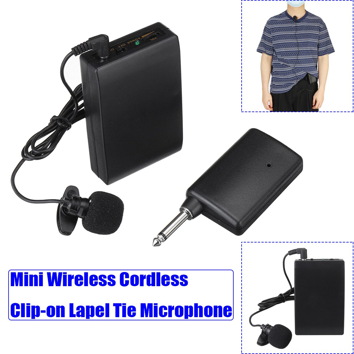 Portable Lavalier Microphone Wireless Cordless Collar Clip Lapel Tie Microphone Mic Transmitter Set for Teacher Office Meeting