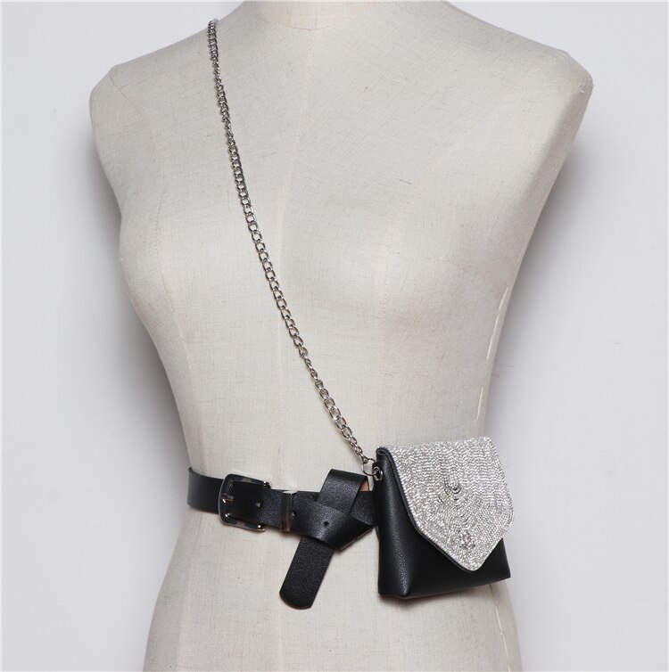 Desiger Blume Strass Taille Taschen Für Frauen PU Leder Große Größe Taille Gürtel Mini Packungen Straße Kette Bote Klappe tasche