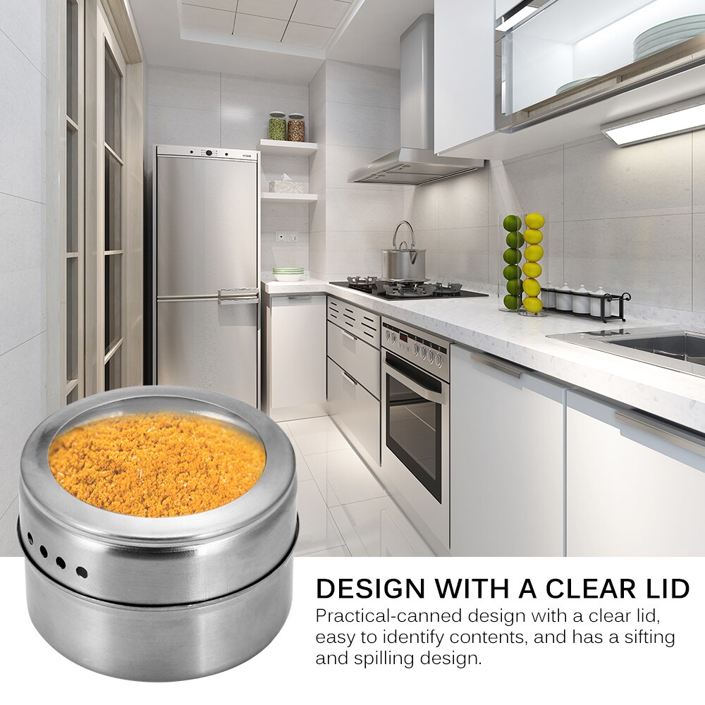 Transparent Lid Spice Magnetic Tin Pot Stainless Steel Spice Sauce Storage Container Pots Kitchen Condiment Holder Household