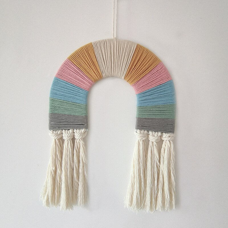 Bohemian Chic Wall Hanging Tapestry Rainbow Baby Wall Decor Boho Woven Knitted Tapestries Home Decoration: 4