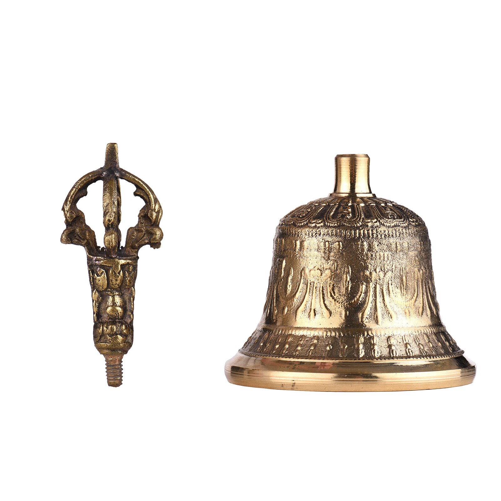 Tibetan Buddhist Bell Bronze Hand Bell with Vajra Padding for Meditation Prayer Bronze Die-Casting Handicraft