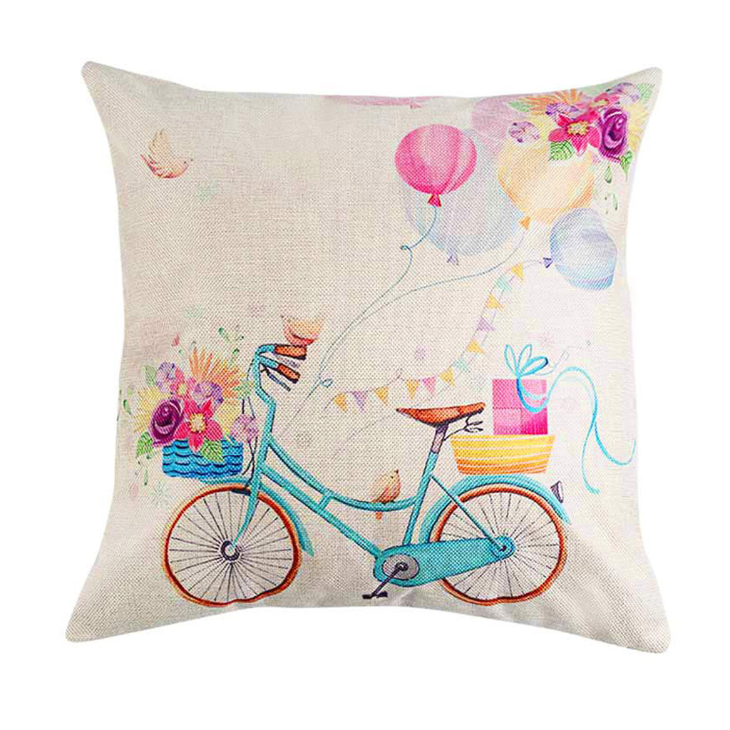 Cojín de HSU , 1 Uds., árbol de flores de primavera, globos de bicicleta, decoración de algodón para el hogar, almohada de lino, cojines acogedores para sofá: C