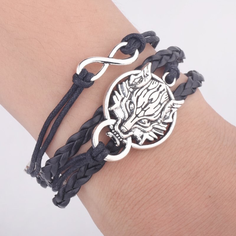 Mannen Lederen Armband Vintage Punk Antieke Zilveren Draak Armbanden Charm voor Vrouwen