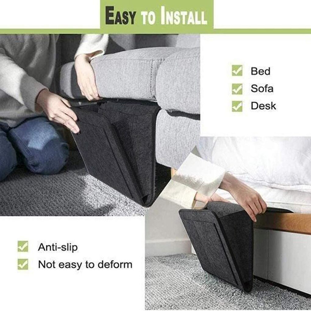 Bedside Holder Phone Tablet Books Storage Pouch Bed Headboard Footboard Organizer Bag Felt Pocket