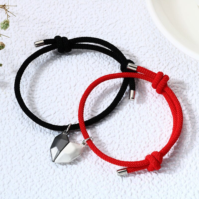 Zwart En Wit Liefde Wishing Stone Paar Armband Diepbedroefd Splicing Magnetische Zuigkracht Geweven Verstelbare Hand Touw