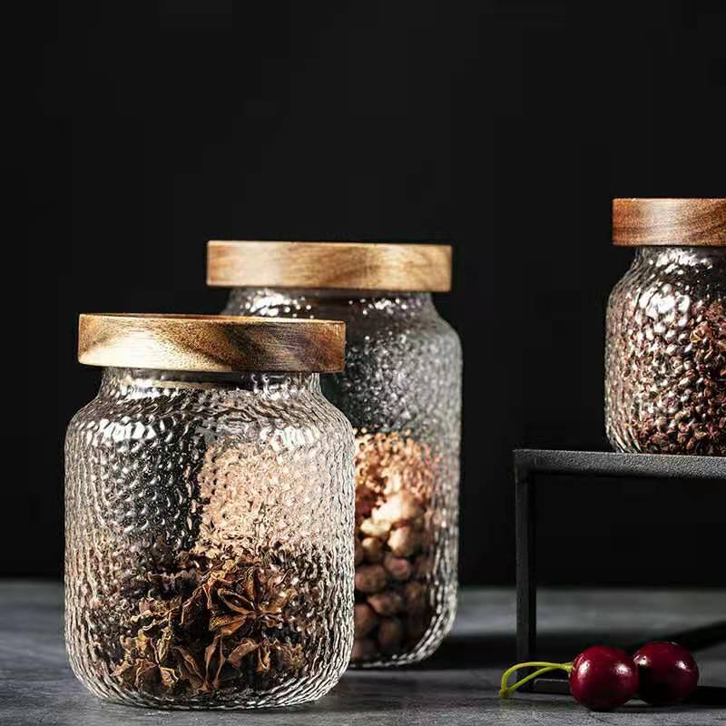 Hammer glass sealed cans high borosilicate glass tea cans acacia wood storage cans food storage tanks