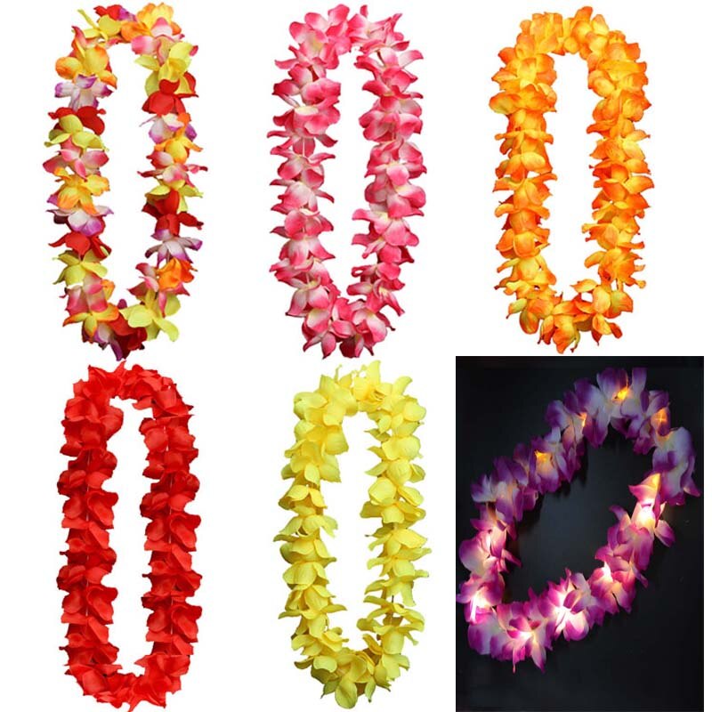 DE BODA carnaval LED Hawaiano LEI HULA luz flor collar guirnalda de de disfraces mucho