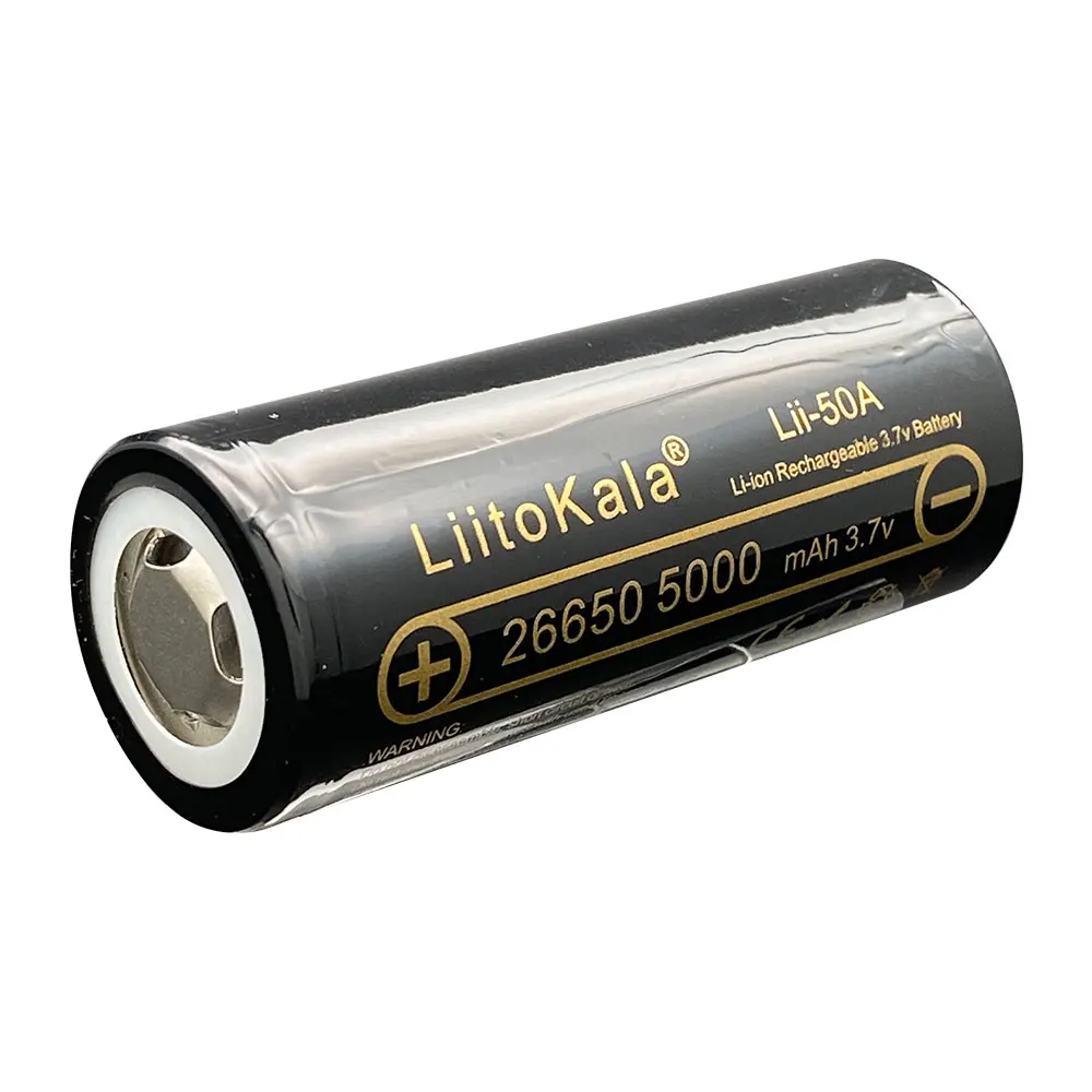 Høy kapasitet liitokala 26650 5000 mah 3.7v li-ion oppladbart batteri 26650-50a batteri til lommelykt 20a pakking