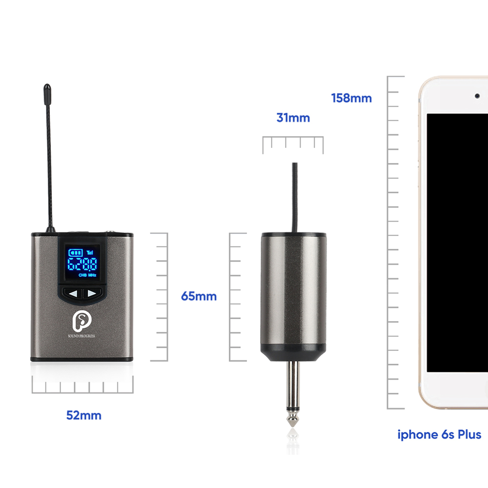 SP UHF Draadloos Systeem met Headset Microfoon/Lavalier Revers Microfoons & Bodypack Zenders en Een Mini Oplaadbare Receiver1/ 4 "output