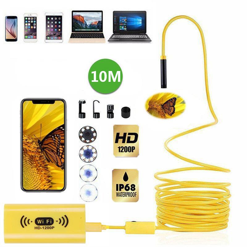 WIFI Endoscop Kamera HD 1200P 10M Wasserdicht Harten Draht Drahtlose 8mm 8 LED Endoscop Kamera für Android PC IOS Endoscop