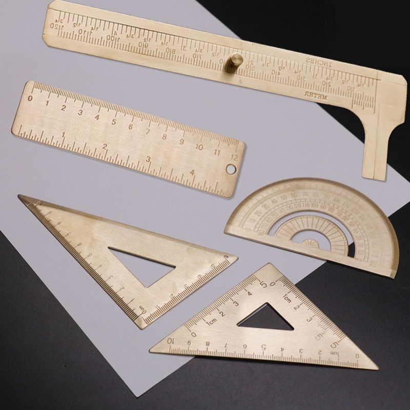 Measuring Tools School Ruler Triangular plate brass ruler semicircular instrume... – Grandado