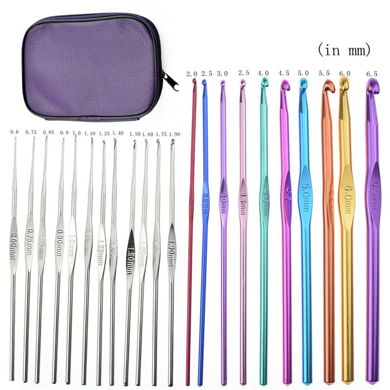 Premium Crochet Hooks Set With Case 35 Styles Knitting Needles Set DIY Needle Arts Craft Scissors Stitch Markers Sewing Tools: CH002 Purple