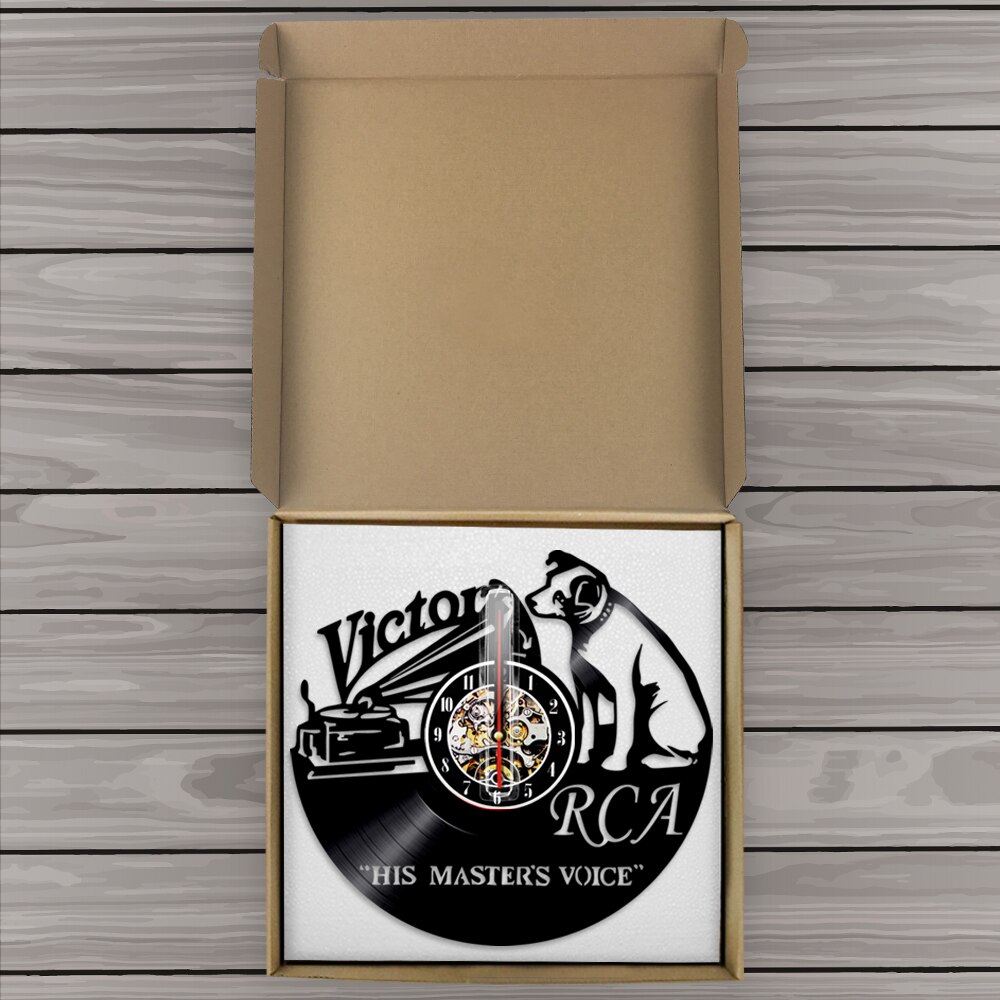 1Piece Victor RCA Vinyl Record Clock Cute Dog Handmade Wall Decor Animals Vintage Hanging Art Timepiece Clocks
