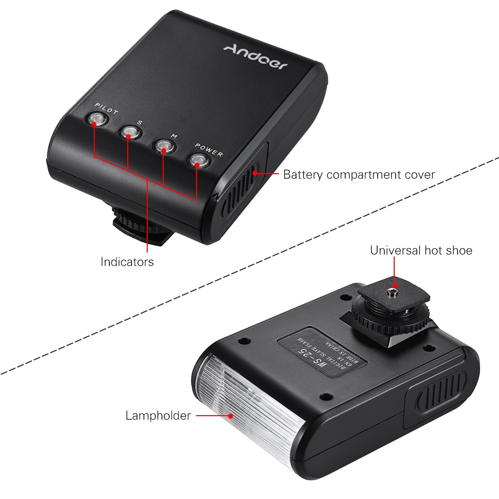 Andoer WS-25 Mini Digital Sklave Blitz Speedlite Auf-Kamera-w/Universalschuh GN18 für Kanon Nikon Pentax Sony