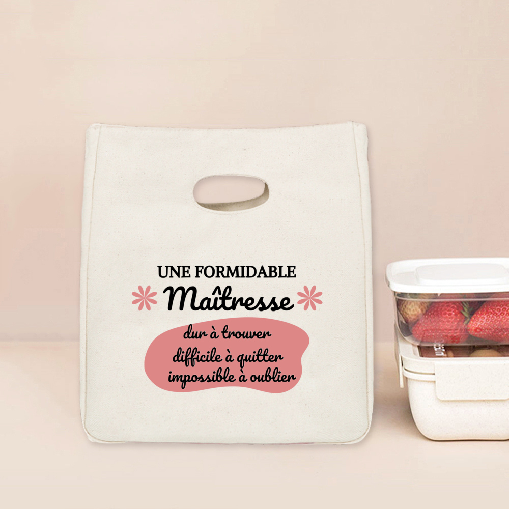 Merci Maitresse Maitre French Printed Lunch Bag Insulated Cooler Bento Tote Thermal Food Bags Teacher's Day for Teachers: MULTI