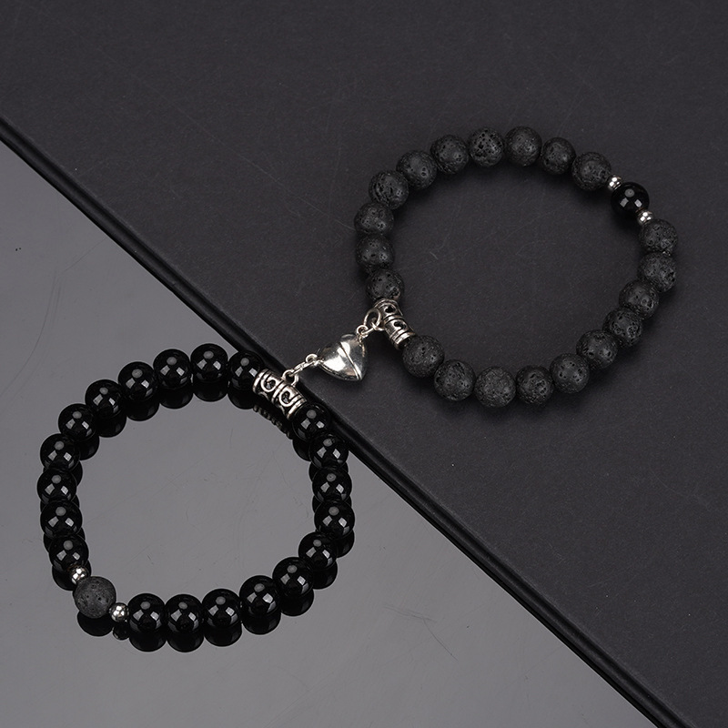 Pulsera de cuentas de piedra Natural para amantes, pulsera con imán de corazón de distancia, de joyería de de amistad, 2 piezas por juego