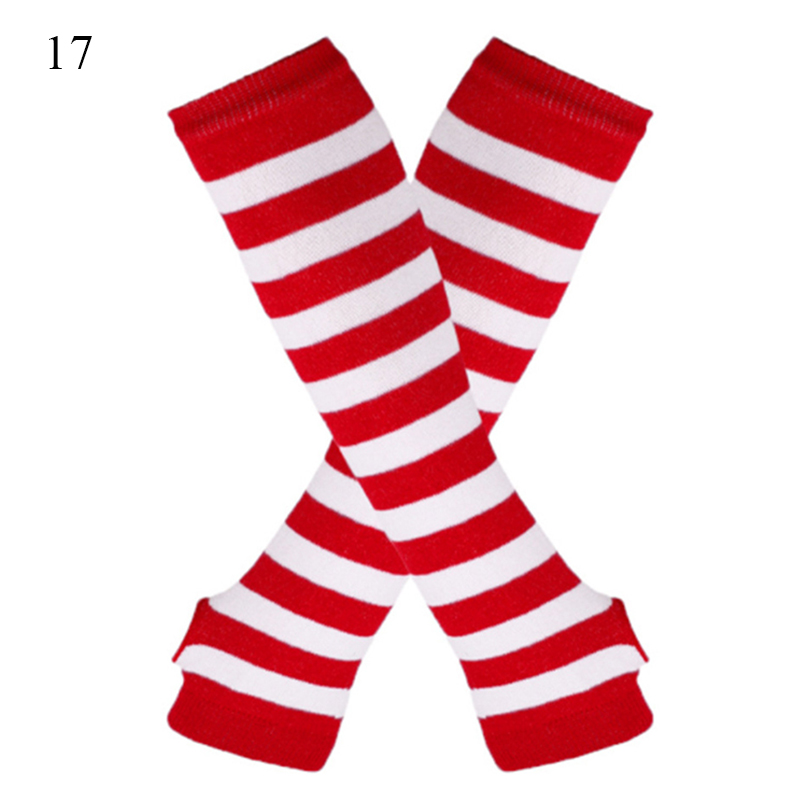 Winter Warm Long Gloves For Women Men Knitted Fingerless Elbow Gloves Red Striped Hip-Hop Mittens Outdoor Elastic Arm warmer