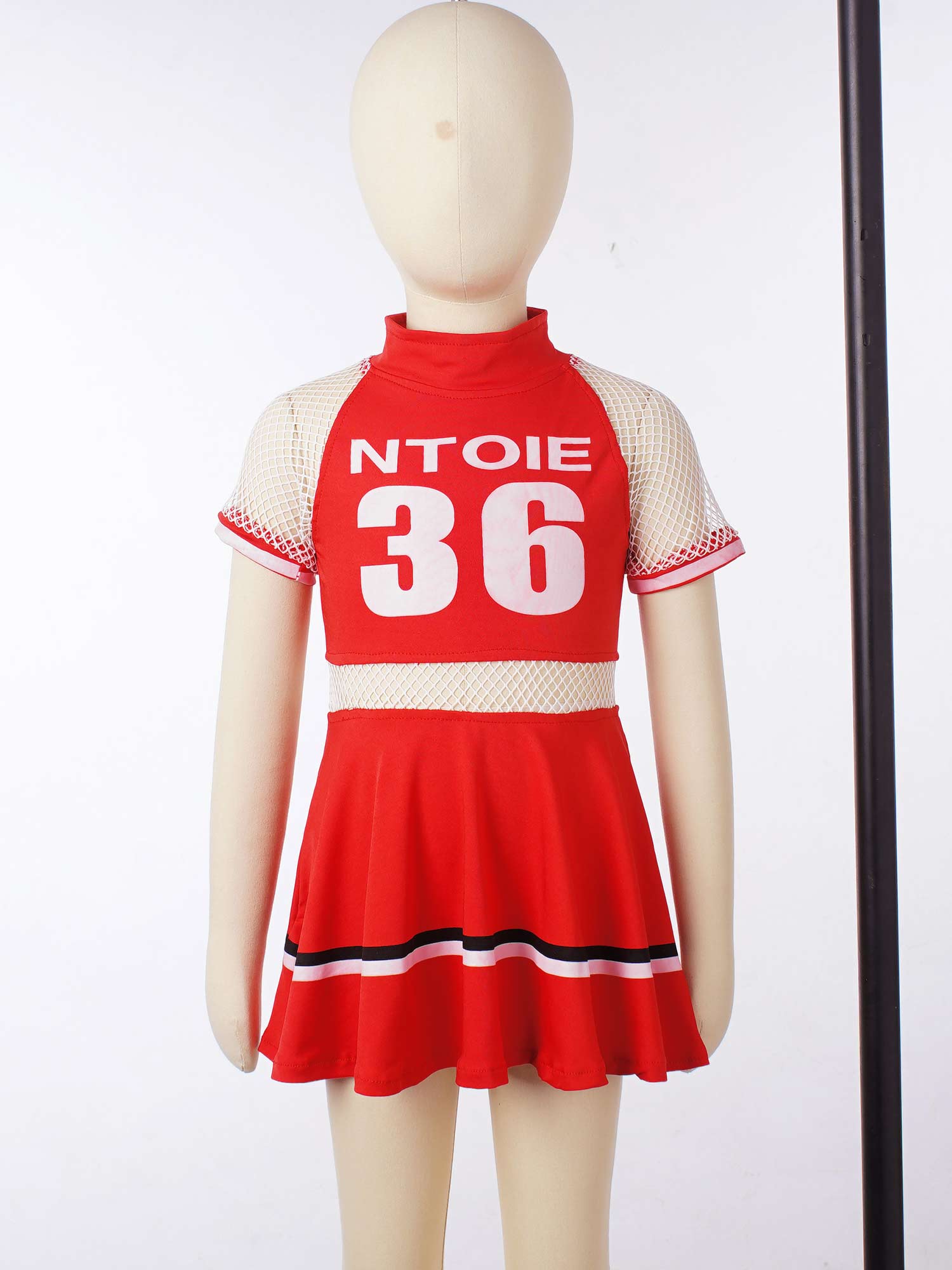 Cheerleader Uniform Kids Girls School Musical Team Suit Fishnet Short Sleeve Dance Dress with Socks Performance Clothes Sets