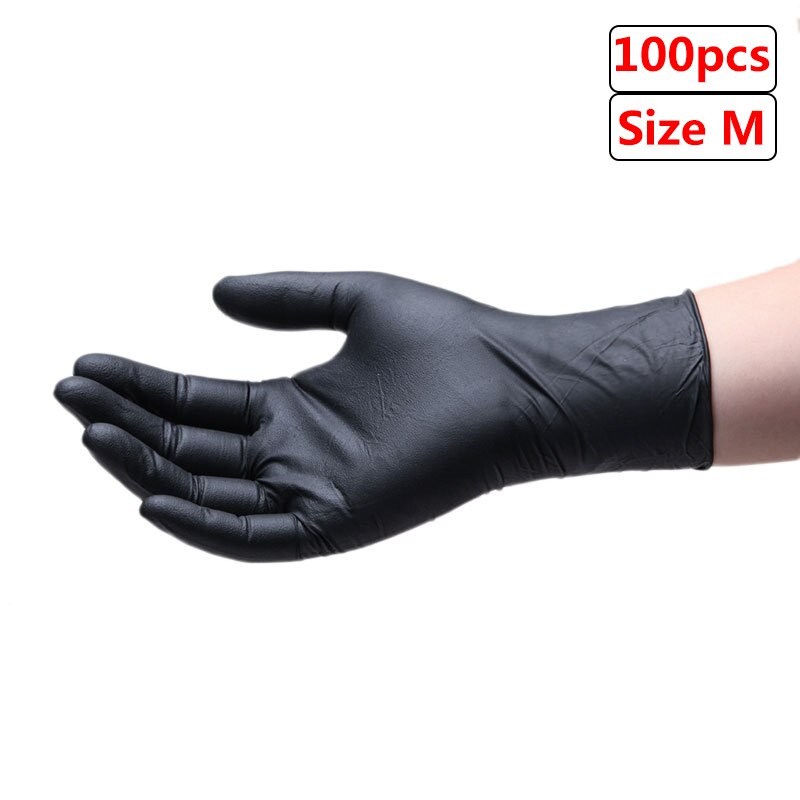 100 pièces noir gants jetables Latex vaisselle cuisine travail médical jardin gants universel pour gauche et droite: 100PCS M