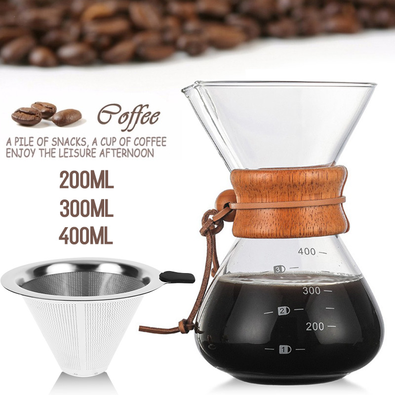 Koffie Waterkoker 400ml met Filter Handleiding Drip Drinkware Thee Pot High-Borosilicaatglas Duurzaam Keuken Tool Diy Giet -Over Bar