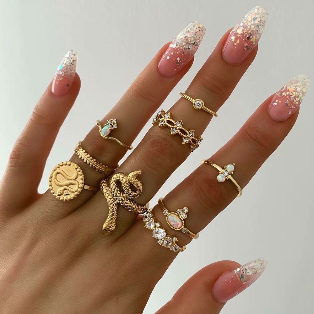 Vintage Gold Crystal Opal Knuckle Ring Set Bohemian Geometrische Snake Mary Cross Vinger Glamour Vrouwelijke Knuckle Midi Ring Sieraden