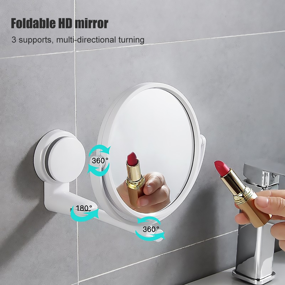 Folding Wall Mount Vanity Mirror Without Drill Swivel Bathroom Mirror Suction Arm Extend Double Side Cosmetic Makeup Mirrors