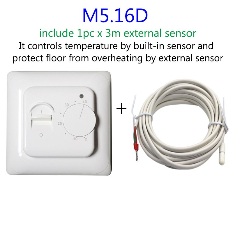 M5 Room Floor Heating Thermostat Mechanical Temperature Controller Infrared Warm Floor with 3m External NTC Sensor Probe: Gold