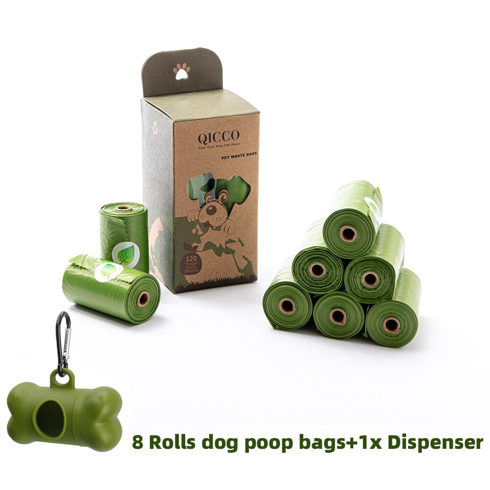 Biodegradable Dog Poop Bags Zero Waste Pet Dog Pooper Bags Litter Poop Bag Dispenser Outdoor Cleaning Products Pets Supplies: 8rolls 1 dispenser