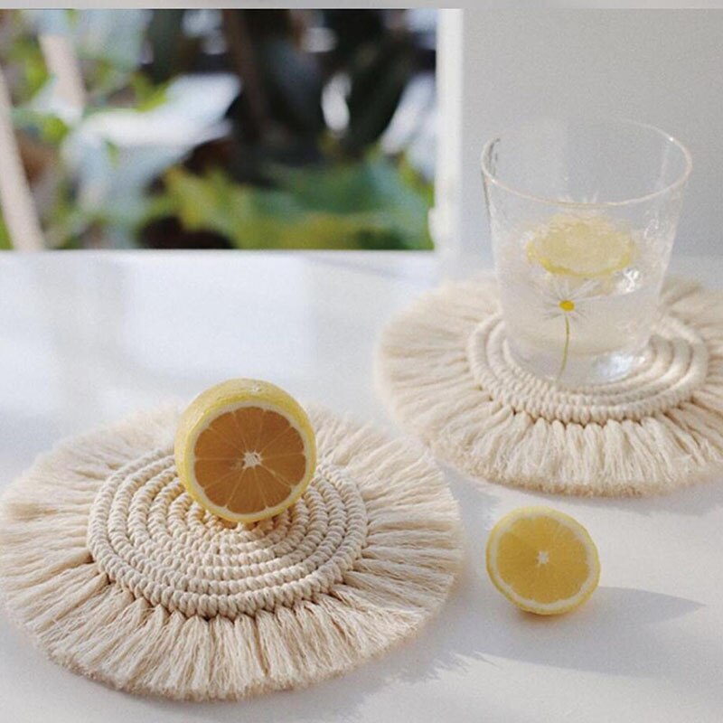 Posavasos de macramé tejido a mano, manteles individuales trenzados, Decoración de mesa, placa de mesa resistente al calor, tapete para taza, almohadillas para bebidas