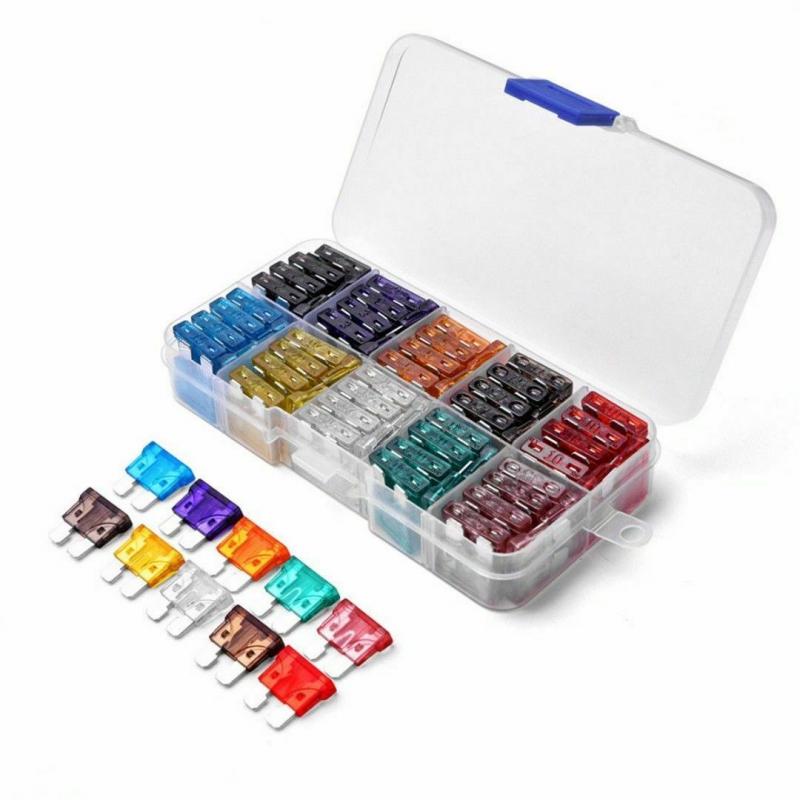 100 stk bilsikringer 2a 3a 5a 7.5a 10a 15a 20a 25a 30a 35a ampere med bokseklemmer sort bladsikring