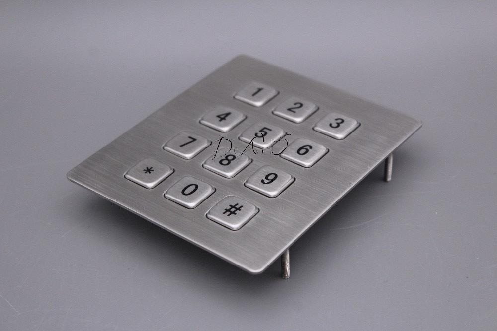 Mechanical Rugged Industrial Keyboard with 12 Keys IP65 3x4 Kiosk Metal Matrix Keypad Stainless Steel Metallic Waterproof Slim