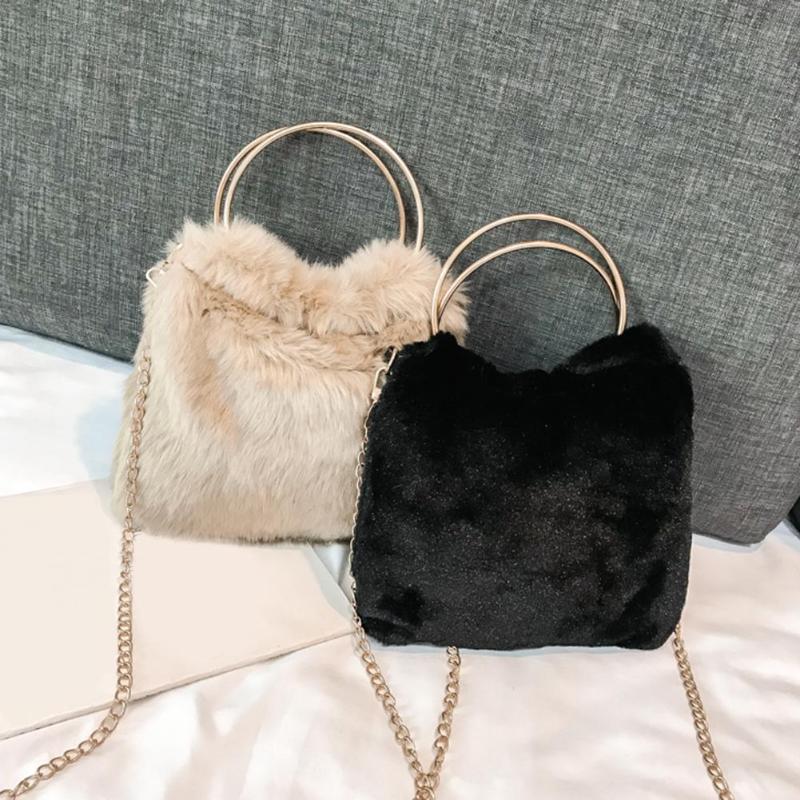 Offre spéciale sac à bandoulière moelleux doux épaule sacs à main femmes automne Shopping fourre-tout en peluche sac de messager loisirs quotidiens