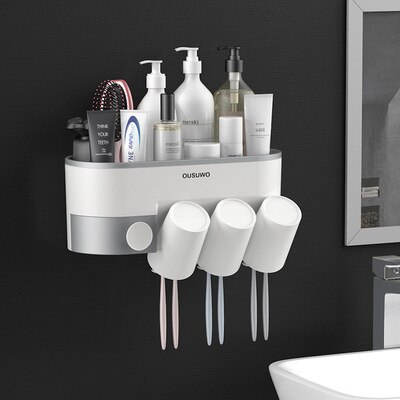 Bathroom Accessories Sets Magnetic Toothbrush Holder With Cup Toothpaste Dispenser Toiletries Storage Rack Toothpaste Squeezer: CF053-4