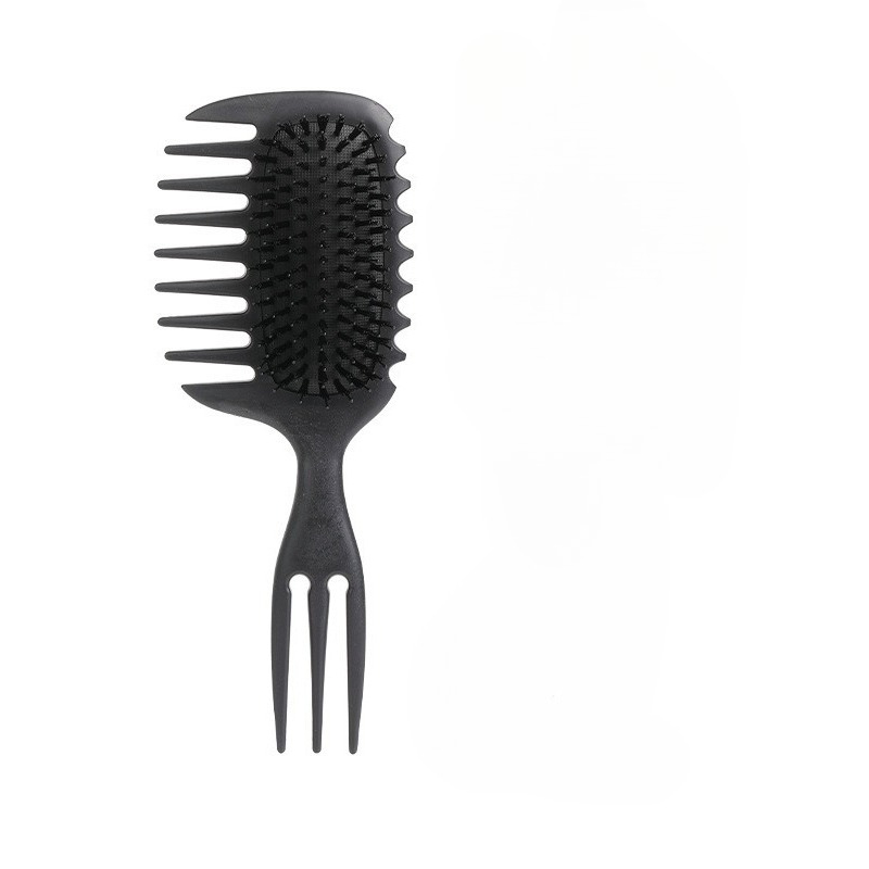 Peine antiestático, cepillo de estilismo para rizar, cepillo de masaje con cojín de aire de dientes anchos de 3 puntas para salón en casa, cabello rizado, uso en seco y húmedo: Negro